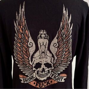 Felon “Drink Fight F**k” Skull Wings cardigan sweater, 2X